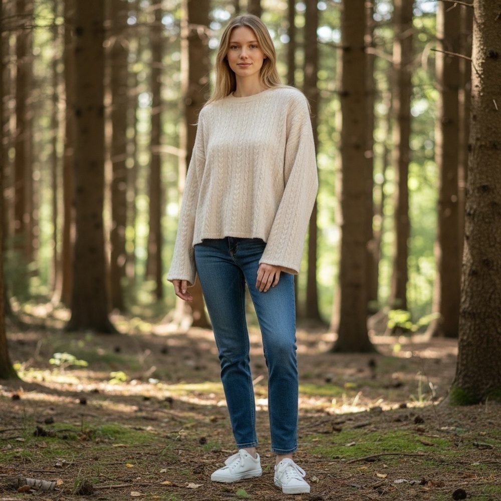 NWT Zara Cable Crop Super Soft Beige Sweater Size L
